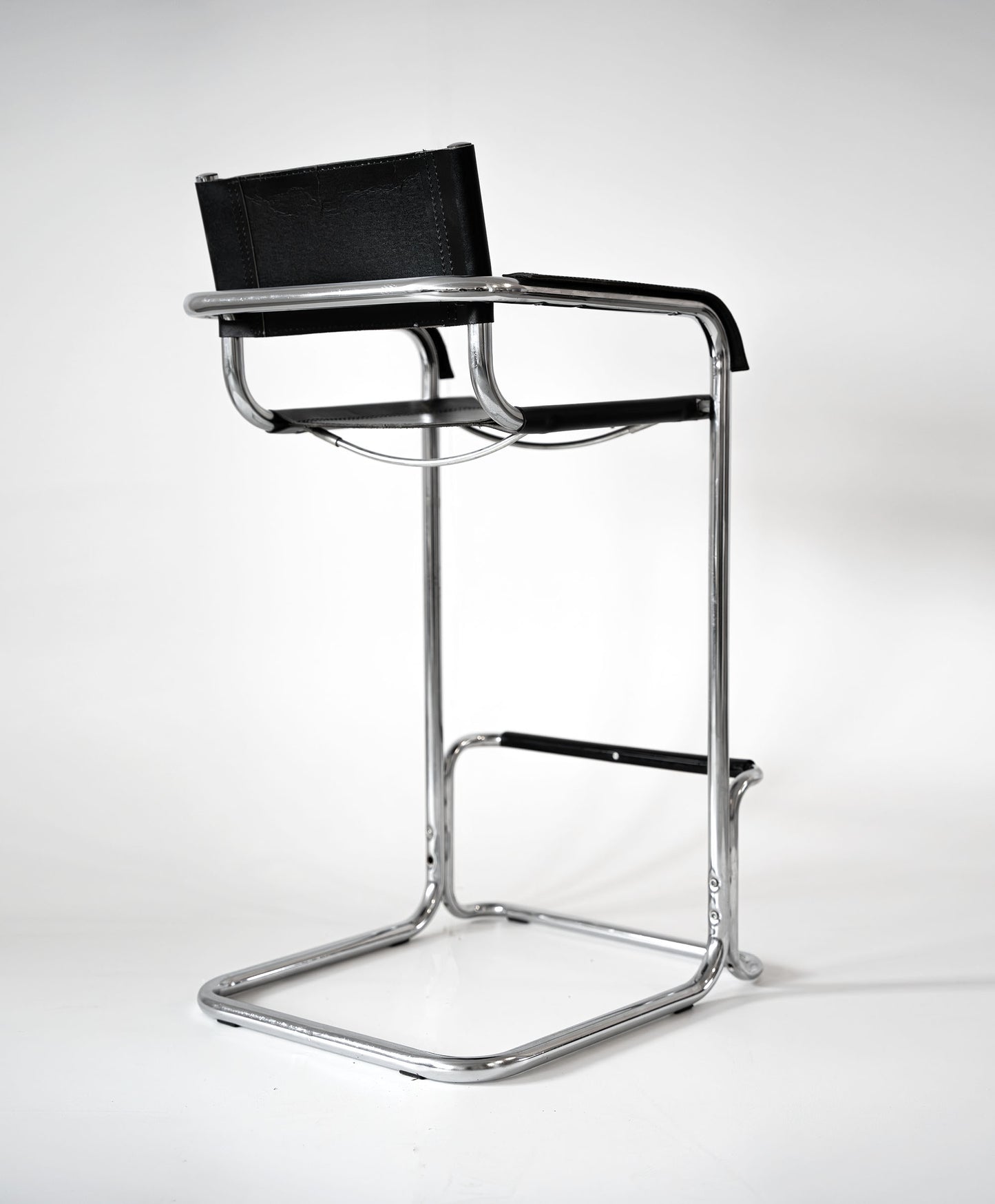 Italian Mart Stam Cantilever Chrome Leather Bar Stool