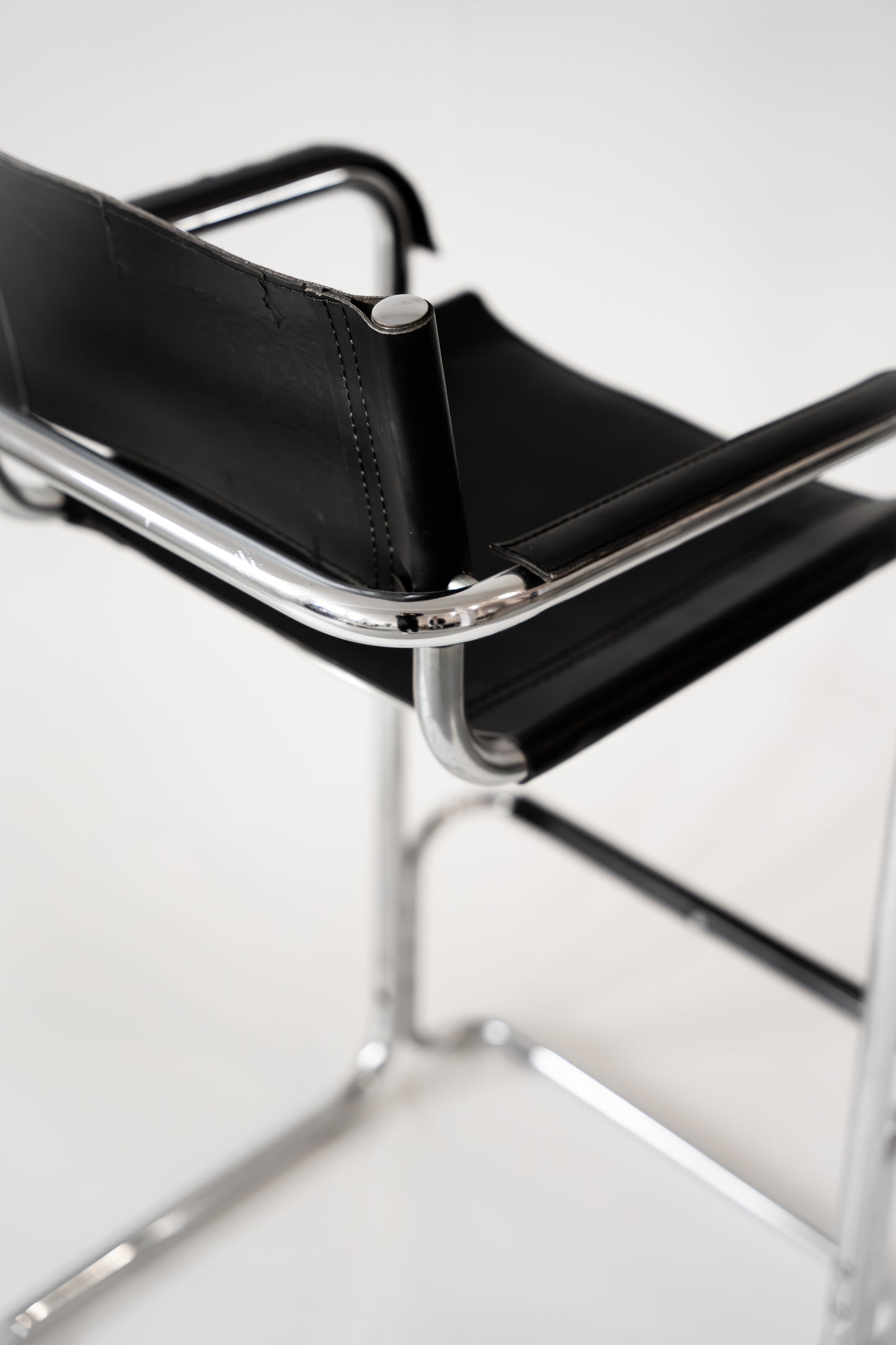 Italian Mart Stam Cantilever Chrome Leather Bar Stool
