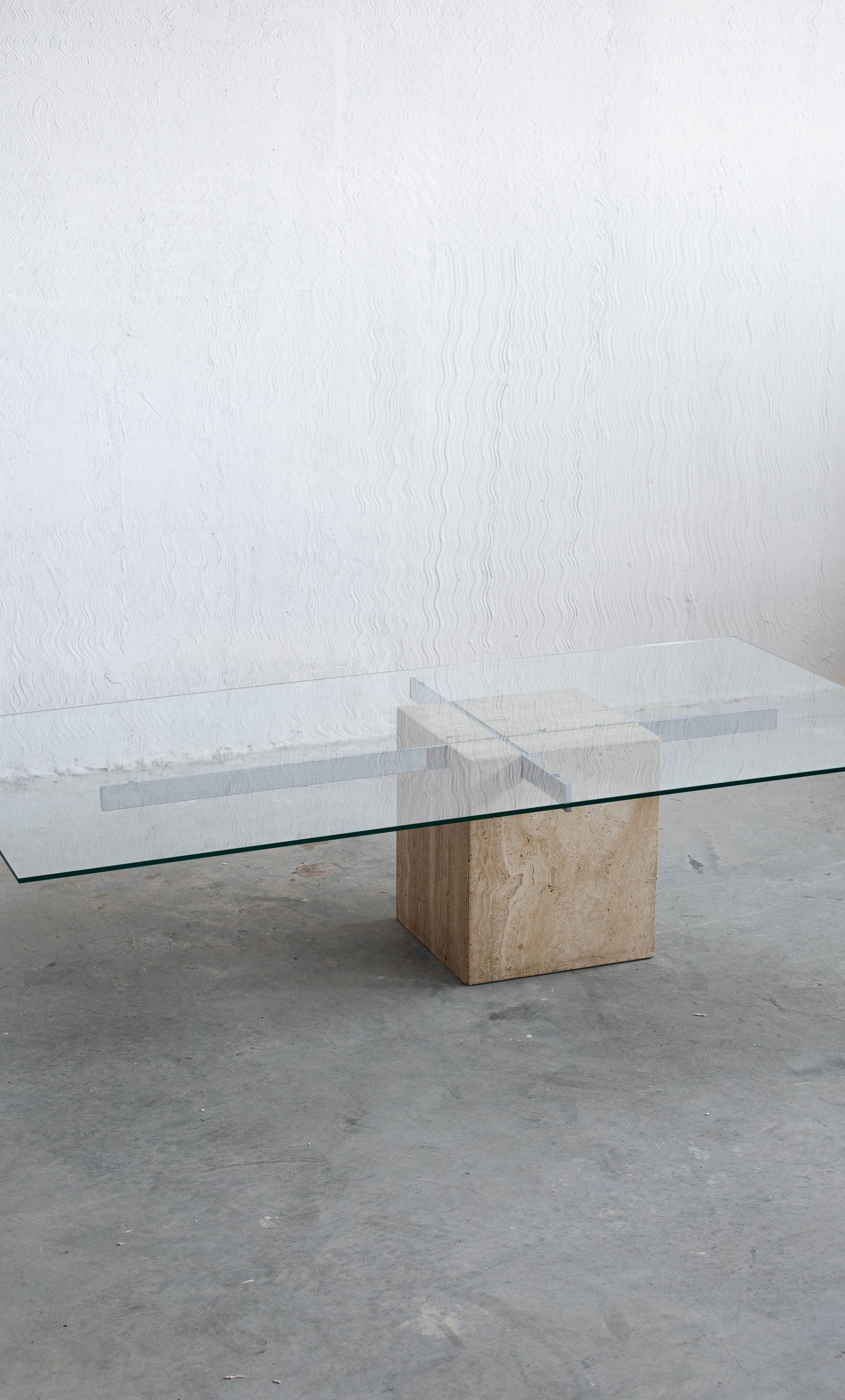 Artedi Travertine, chrome and glass coffee table, 1970