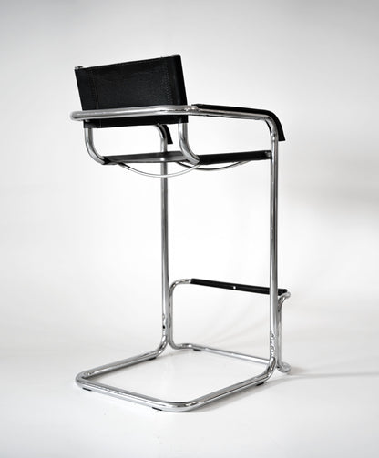Scaun de bar în consolă din crom și piele, stil Bauhaus – imagine 2