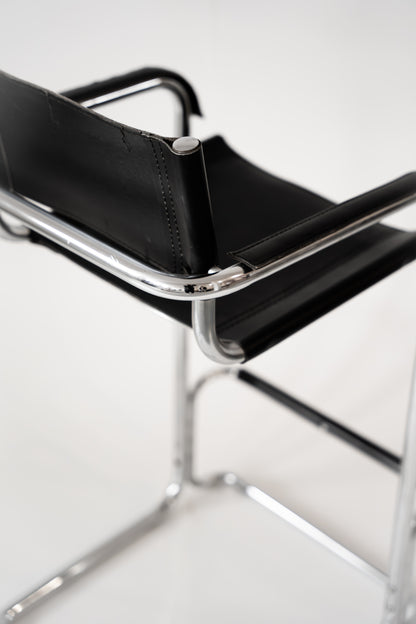 Scaun de bar în consolă din crom și piele, stil Bauhaus – imagine 3