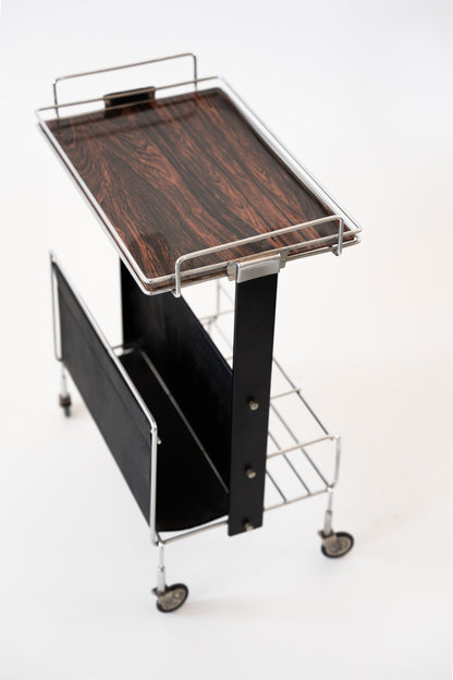 Cărucior de bar vintage cu suport de reviste, Germania – imagine 2