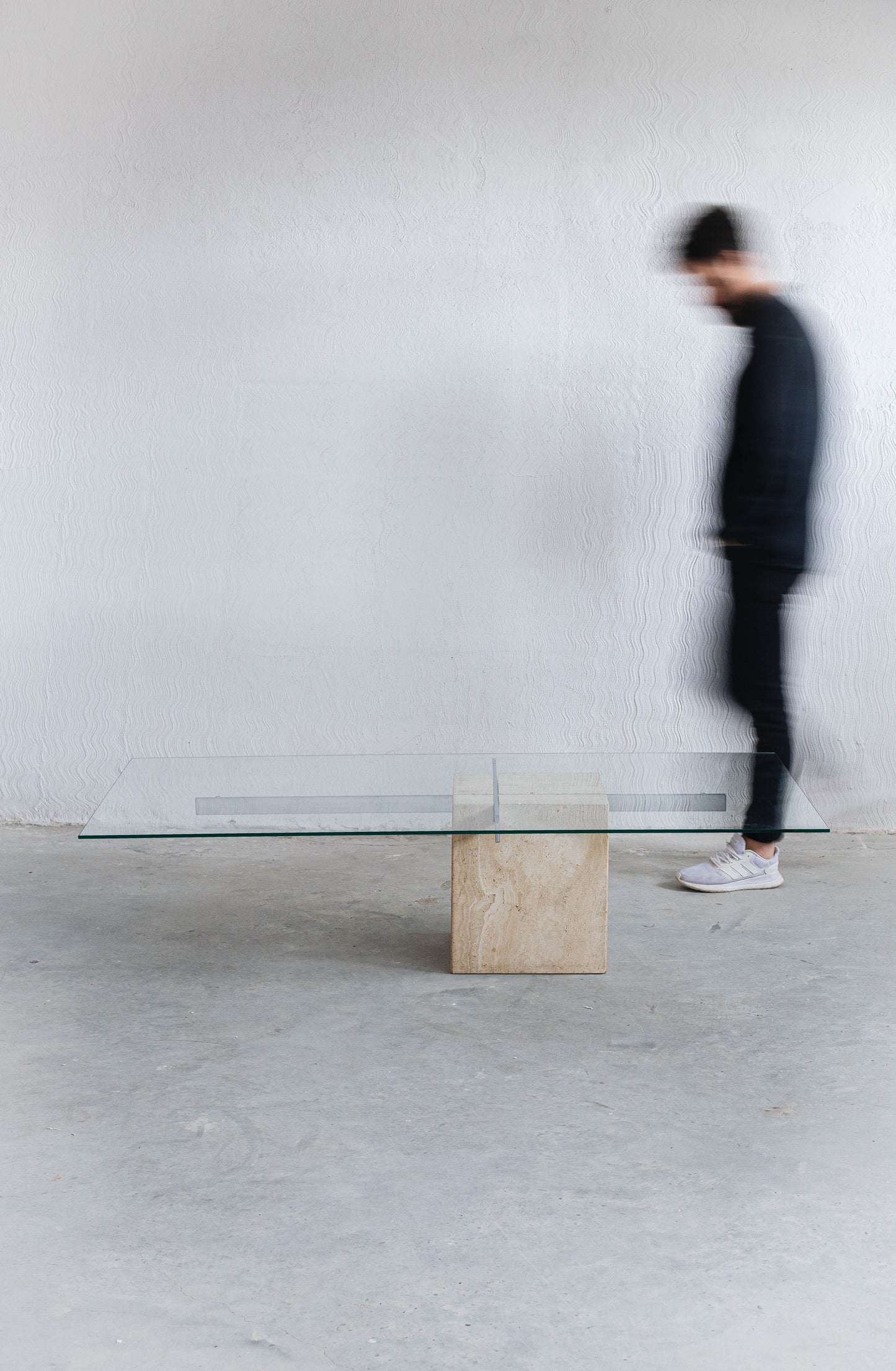 Artedi Travertine, chrome and glass coffee table, 1970