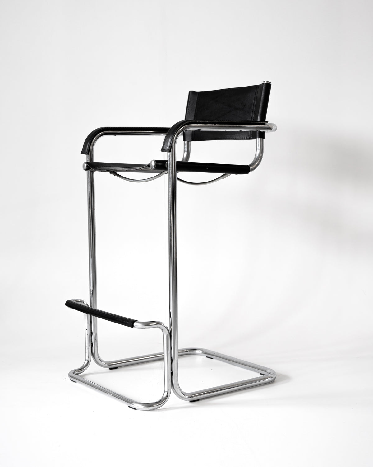 Scaun de bar în consolă din crom și piele, stil Bauhaus