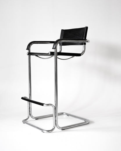 Scaun de bar în consolă din crom și piele, stil Bauhaus