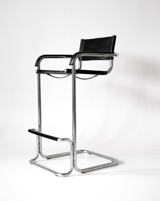 Italian Mart Stam Cantilever Chrome Leather Bar Stool