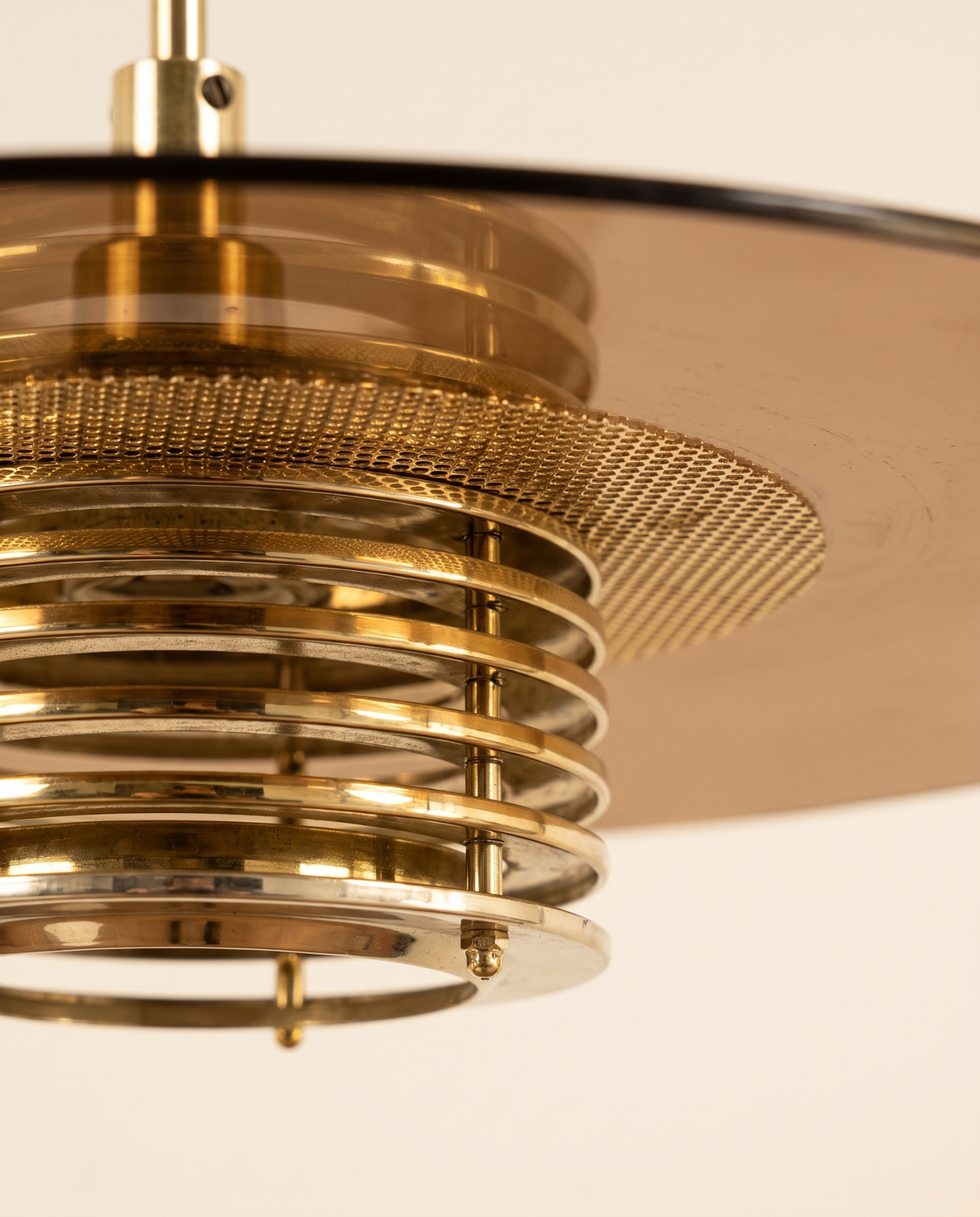 Smoke glass and brass pendant by Jan-Eskil Eskilsson for Belid