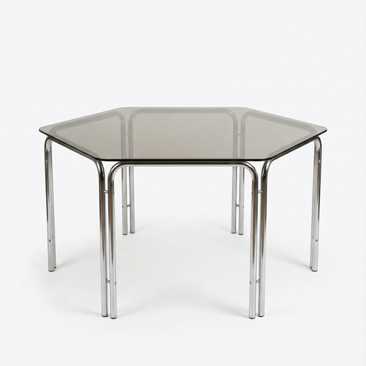 Hexagonal Smoked Glass Dining Table, Italy, 1970s