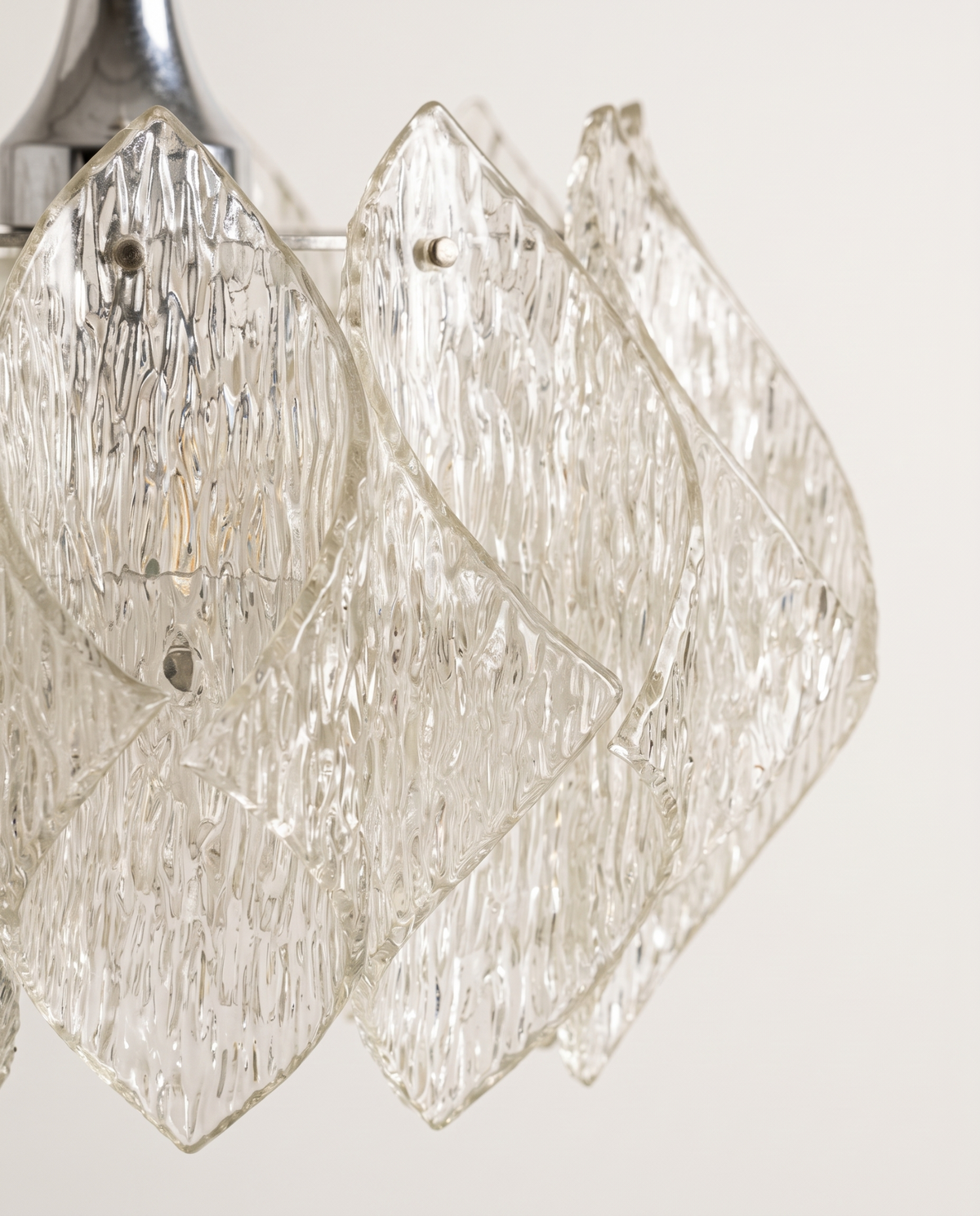 Side view of German plexiglas and chrome pendant