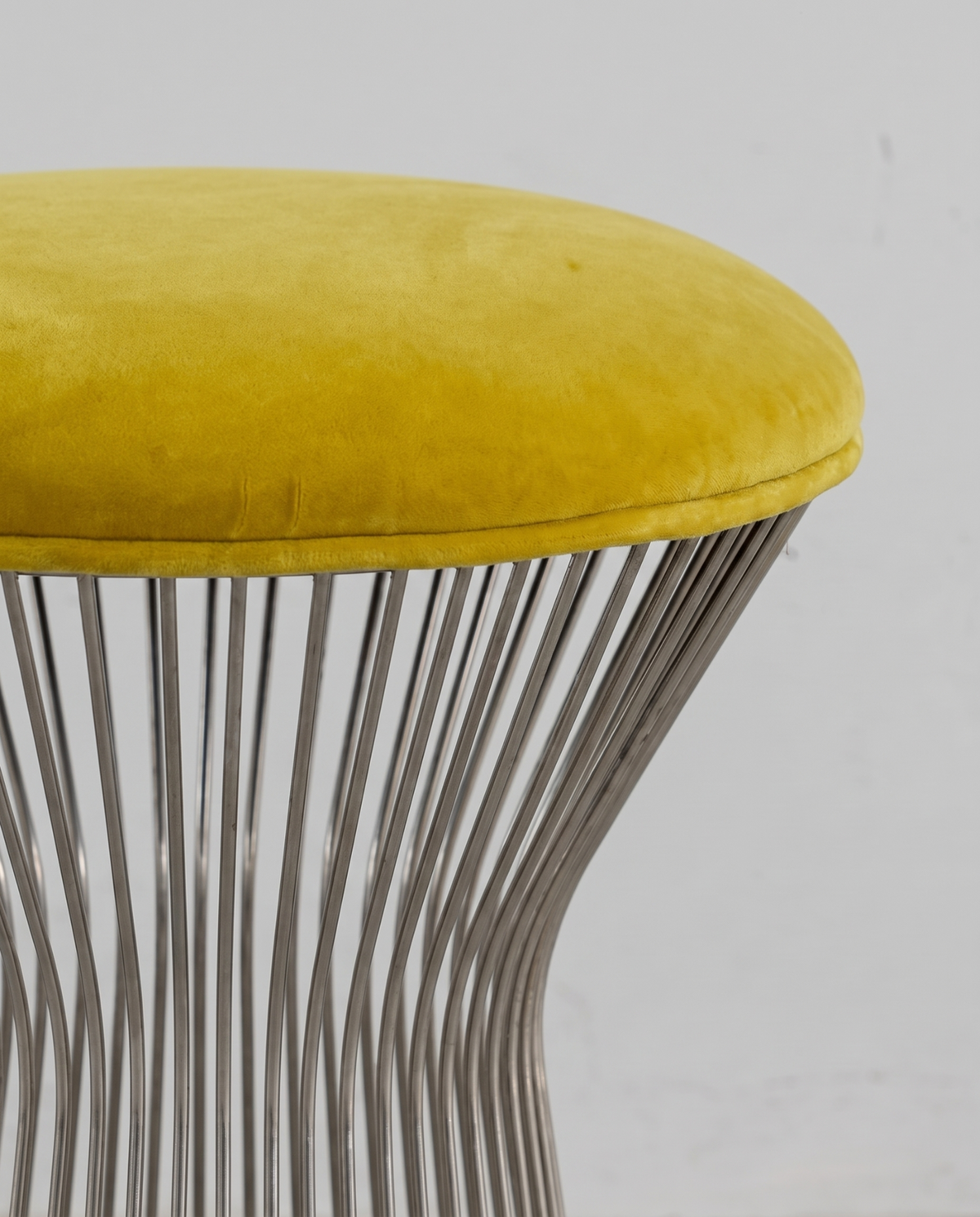 Vintage chrome wire stool with yellow velvet seat, Europe, 1970s